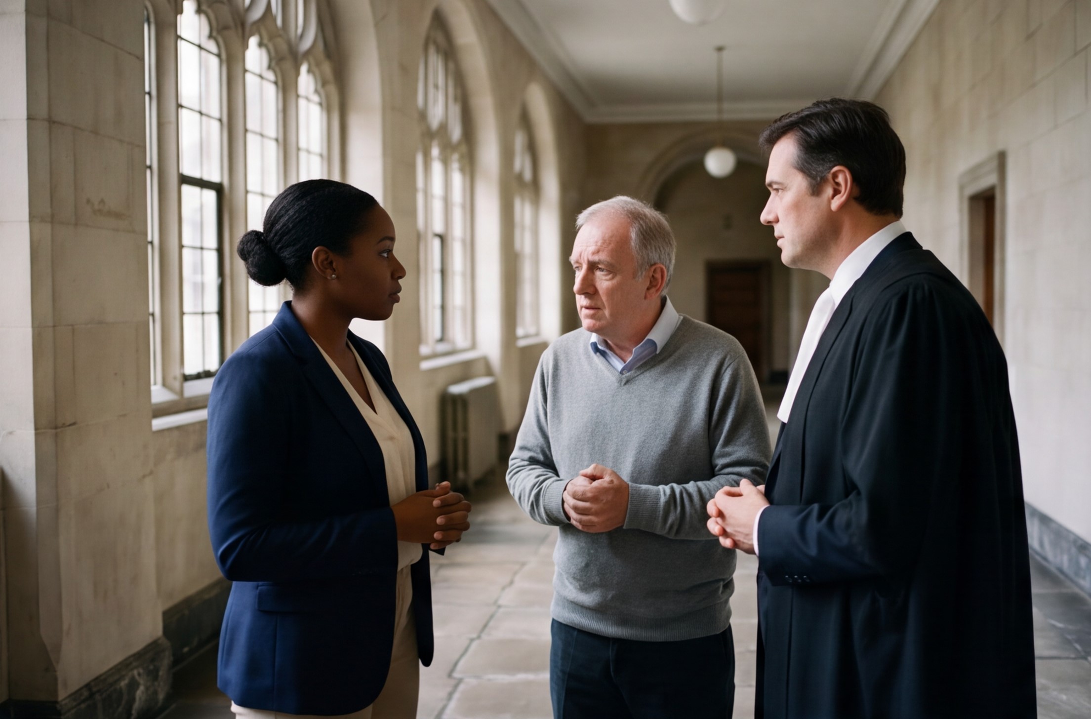 Interpreter supporting a client and counsel at court
